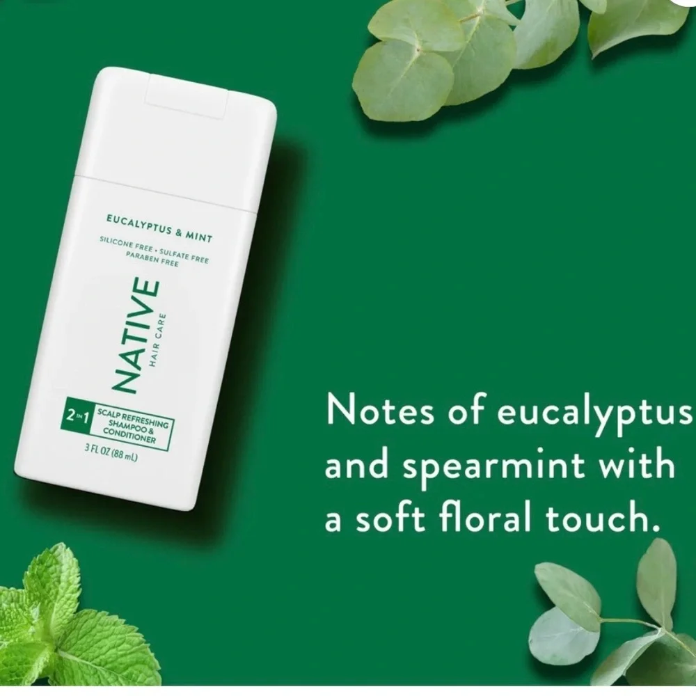 6 NATIVE Eucalyptus & Mint Mini 2N1 3 oz Scalp Refreshing Shampoo & Conditioner